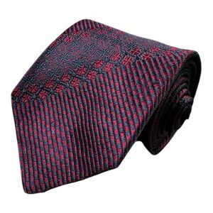 Sulka Maroon Navy Woven Geometric Silk Mens Tie 3.75 Inch Width Made in France